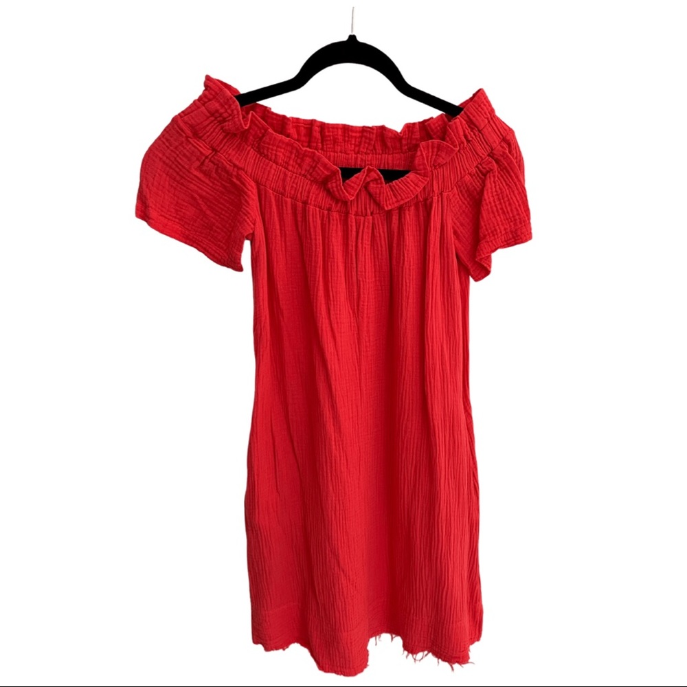 Coral off the shoulder dress